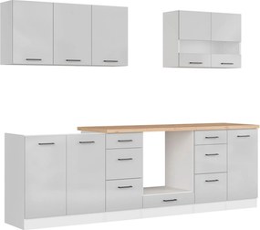 Set bucatarie JUNONA LINE, gri deschis/alb, PAL, 260 cm, cu blat steja