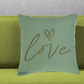 Perna Decorativa Love Caligrafie Aurie, 40x40 cm, Verde, Husa Detasabila, Perna Inclusa, BEKZ®