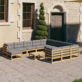 3077108 vidaXL Set mobilier grădină cu perne, 12 piese, lemn masiv de pin