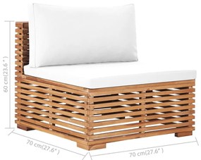 Canapea de gradina cu 3 locuri si perne, lemn masiv de tec Crem, 2x colt + mijloc, 1