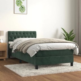 3141470 vidaXL Pat box spring cu saltea, verde închis, 100x200 cm, catifea