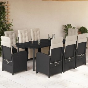 vidaXL Set mobilier de grădină cu perne, 9 piese, negru, poliratan