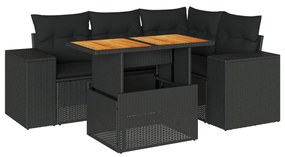 3327366 vidaXL Set mobilier de grădină cu perne, 5 piese, negru, poliratan