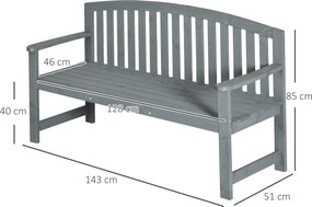 Outsunny Bancă de grădină 2 locuri din lemn, bancă rezistentă la intemperii, mobilier de grădină cu spătar, capacitate 240 kg 143 x 51 x 85 cm, Gri | Aosom Romania