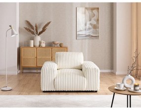 Fotoliu crem cu tapițerie din catifea reiată Justin – Ropez