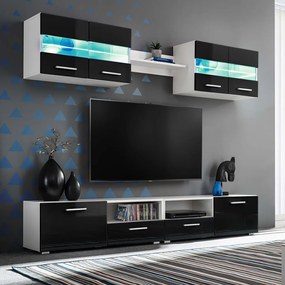 246028 vidaXL Mobilier sufragerie, spațiu TV 5 piese, lumini LED Negru lucios