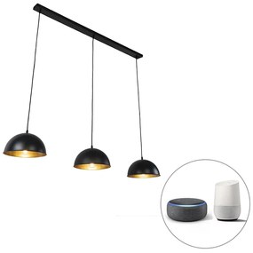 Lampă suspendată inteligentă neagră cu auriu cu 3 lumini inclusiv Wifi A60 - Magnax