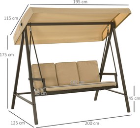 Outsunny Balansoar Hollywood Balansoar de grădină Bancă-balansoar, copertină reglabilă, 200 cm x 125 cm x 175 cm, Bej + Maro | Aosom Romania
