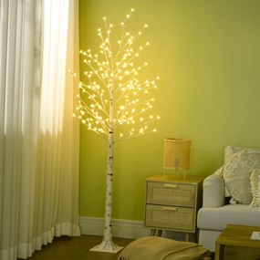 HOMCOM Brad de Mesteacăn cu 180 de Lumini LED Înălțime 180cm 3 Nivele de Luminozitate Alb | Aosom Romania