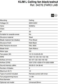 Ventilator aplicat tavan cu telecomanda KLIM L 150cm, negru/ nuc