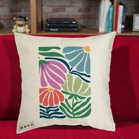 Perna Decorativa Flori Grafice Multicolore Modern, 40x40 cm, Ecru, Husa Detasabila, Perna Inclusa, BEKZ®