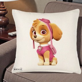 Perna Personalizata Skye PAW Patrol Roz, 40x40 cm, Crem Reliefat, Husa Detasabila, Perna Inclusa, BEKZ®
