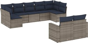 vidaXL Set canapele de grădină, 9 piese, cu perne, gri, poliratan