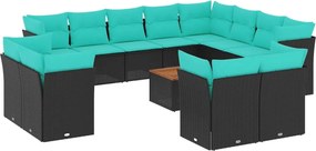 vidaXL Set mobilier de grădină cu perne, 13 piese, negru, poliratan