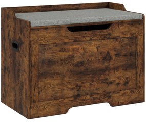 HOMCOM Bancă de Depozitare de 103L Multifuncțională, nuanță de Lemn cu Pernă din Țesătură Gri, 75x40x56 cm | Aosom Romania