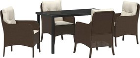 vidaXL Set de masă pentru grădină cu pernă 5 pcs Maro poliratan