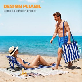 Outsunny Set 2 Saltele de Plajă cu Spătar Reglabil pe 4 Nivele, din Oțel și Poliester, 154x57x52 cm, Albastru și Alb | Aosom Romania