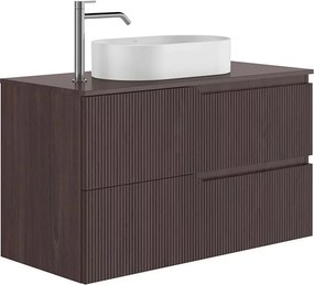 Set dulap baza suspendat Gala Canaletto 2 sertare 100 cm cu blat finisaj nuc negru mat