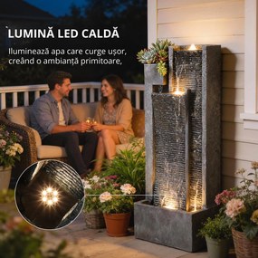 Outsunny Fântână 3 trepte pentru grădină cu iluminare LED, ghiveci, pompă, aspect piatră, reglabil 38 x 19 x 101 cm | Aosom Romania