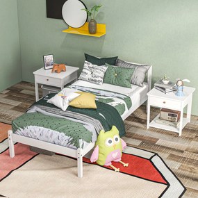 HOMCOM Rama de pat simplă, cu cap de pat și somieră, spațiu de 26 cm sub pat, pin, 208x96x70 cm, Alb | Aosom Romania
