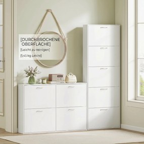 HOMCOM Dulap pentru Pantofi Subțire cu 5 Uși 65x17x180,5 cm în Lemn Alb | Aosom Romania