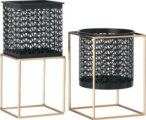 Set 2 suporturi pentru ghivece, pătrat/rotund, negru/auriu, ESME SET