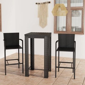 3064805 vidaXL Set de bar de exterior cu cotieră, 3 piese, negru, poliratan