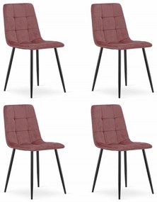 Set 4 Scaune Bucatarie/Dining Jacob Roz Catifea, Picioare Negre