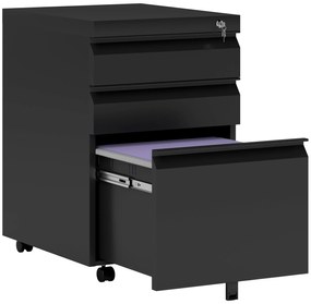 HOMCOM Dulap de birou mobil cu depozitare pe roți 3 sertare blocabile 39 x 48 x 60 cm negru | Aosom Romania