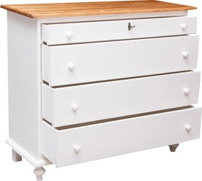 Comoda, L114 48 H99 cm, alb natur antichizat, lemn masiv