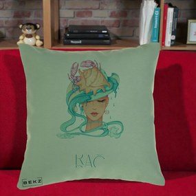 Perna Personalizata Zodie Rac, 40x40 cm, Verde, Husa Detasabila, Perna Inclusa, BEKZ®