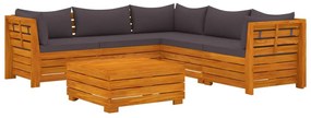 Set mobilier gradina cu perne, 6 piese, lemn masiv de acacia Morke gra, 3x colt + 2x mijloc + masa, 1