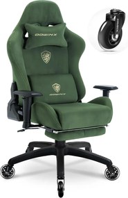 RESIGILAT- DOWINX 68A - Scaun Gaming Ergonomic, Extra-Lat și Construcție Heavy-Duty, Masaj in perna lombara, Material Textil respirabil, Suport picioare, Roti Silicon, Rezistent 150 kg, Verde