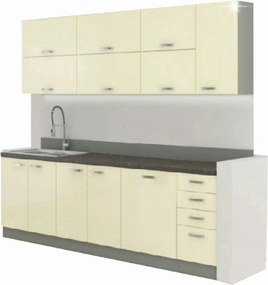 Set bucatarie PRADO, crem lucios/gri/gri cu efect de marmura, PAL lami