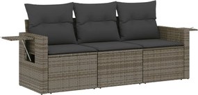 vidaXL Set canapea de grădină cu perne, 3 piese, gri, poliratan
