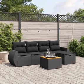 3265052 vidaXL Set mobilier de grădină cu perne, 6 piese, negru, poliratan