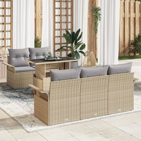 vidaXL Set de canapele pentru grădină cu pernă 6 pcs Bej Rattan poli