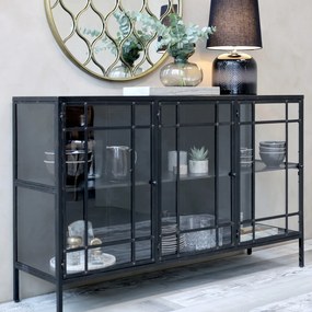 Consola neagra din metal si sticla, aspect vintage