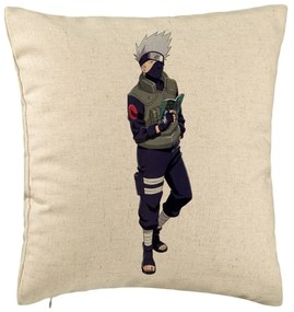 Perna Decorativa cu Naruto Kakashi, 40x40 cm, Bej, Husa Detasabila, Burduf