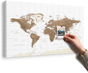 Tablou pe plută harta lumii frumoasă vintage cu fundalul alb