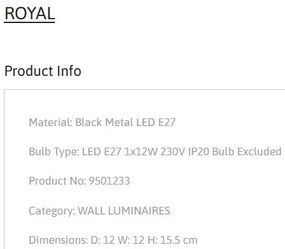 Aplica de perete design decorativ ROYAL negru