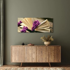 Tablou cu carte și floare violetă (120x50 cm)