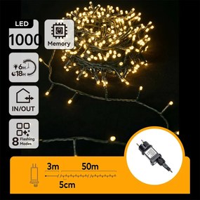 Aigostar - Ghirlandă LED pentru exterior, 1000 LED / 8 funcții, 53 m, IP44, alb cald