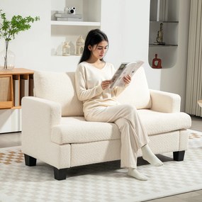HOMCOM Canapé 2 locuri 120 cm cu perne de spătar detașabile, catifea pentru sufragerie, dormitor, birou, bej | Aosom Romania