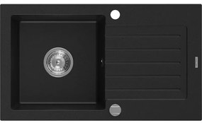 Mexen Pablo chiuvetă din granit cu 1 compartiment cu picurător 752 x 436 mm, Neagră - 6510751010-77