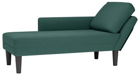 vidaXL Șezlong cu pernă și cotieră dreapta, verde închis, catifea