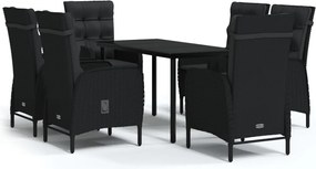 vidaXL Set de masă pentru grădină, 7 piese, cu perne, negru
