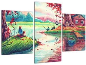 Tablou - Acuarelă, Golf într-un sat de munte (90x60 cm)