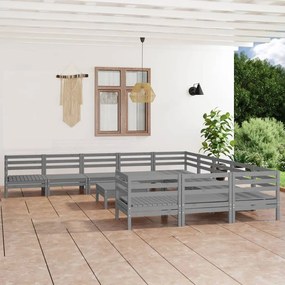 3083291 vidaXL Set mobilier de grădină, 12 piese, gri, lemn masiv de pin