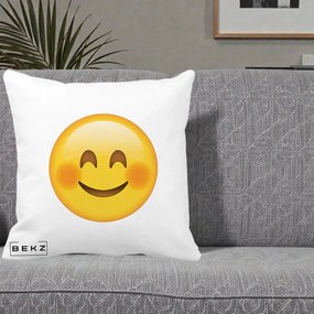 Perna Decorativa Emoji Fericit Roscat, 40x40 cm, Alba Mata, Husa Detasabila, Perna Inclusa, BEKZ®